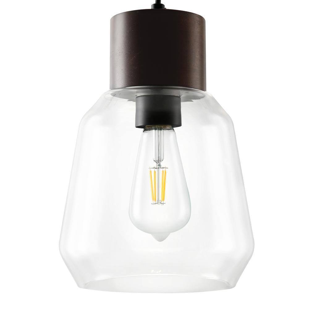 Light Society Faye 1-Light Black Wood/Clear Pendant with Glass Shade