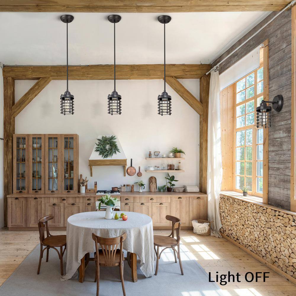 LNC Rustic Bronze Mini Pendant w/ Drum Cage