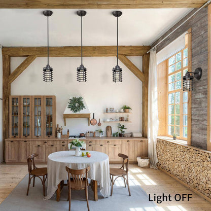 LNC Rustic Bronze Mini Pendant w/ Drum Cage