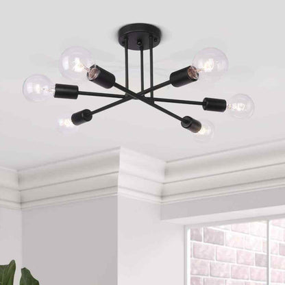 RRTYO Highlandville 23.62 in. 6-Light Black Sputnik Semi-Flush Mount