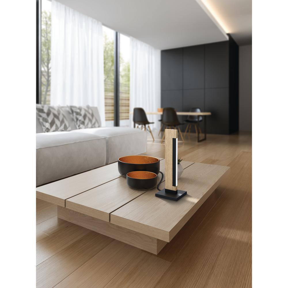 Eglo Camacho 15.94 in. Black and Wood Table Lamp with White Plastic Cover