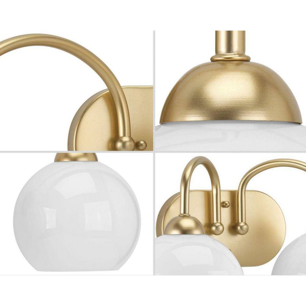 Progress Lighting Carisa 2Light Vintage Gold Opal Glass Mid-Century Vanity Light