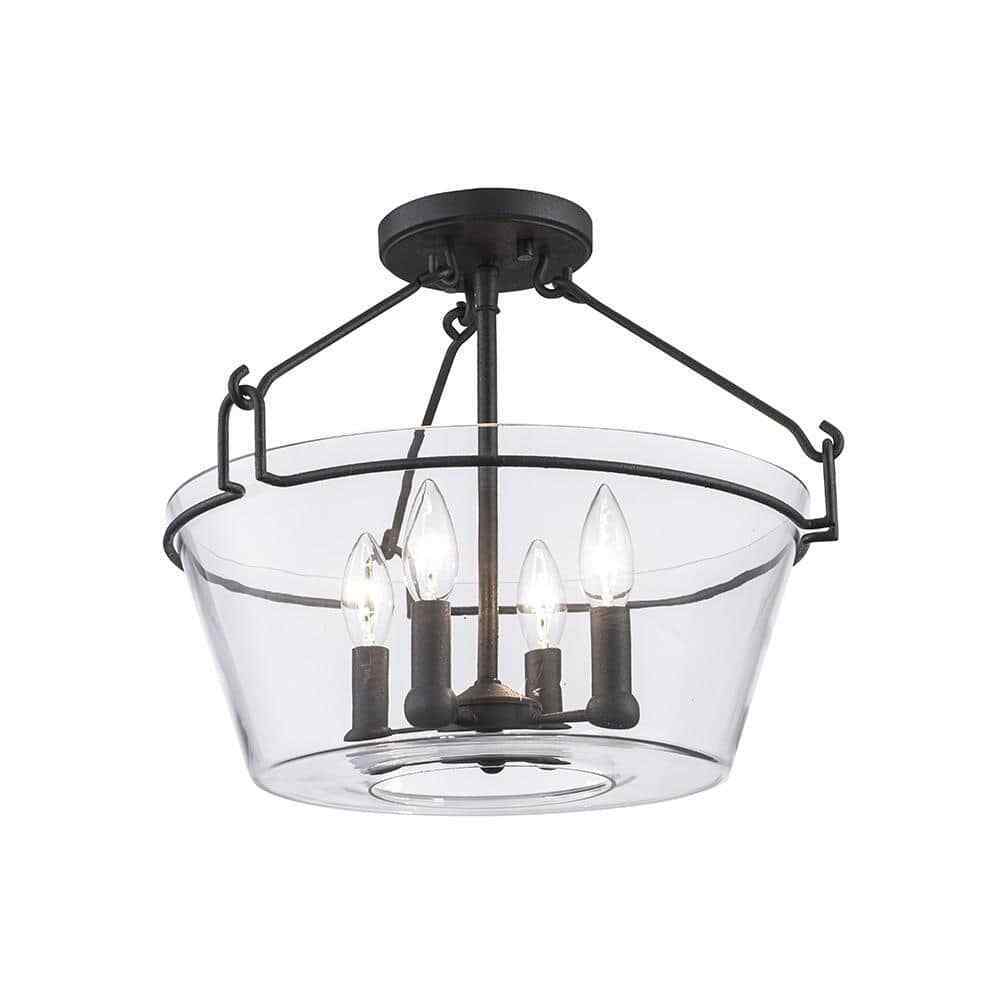 Home Decorators Crestlane 16.5 in. 4-Light Black Semi-Flush Mount Glass Fixture