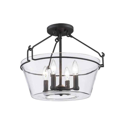 Home Decorators Crestlane 16.5 in. 4-Light Black Semi-Flush Mount Glass Fixture