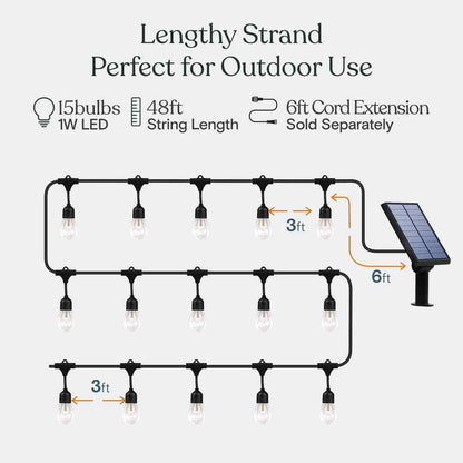 Brightech Ambience Pro 15-Light 48' Solar 1W 2700k LED S14 Hanging String-Light