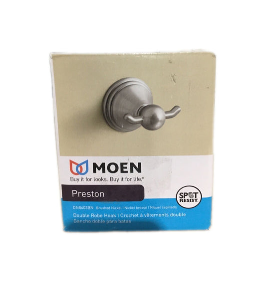 MOEN Preston Double Robe Hook in Spot Resist Brushed Nickel DN8403BN