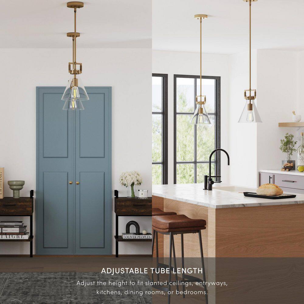 Nathan James Vincent Gold Modern Pendant Light Fixture w/ Adjustable Metal Stem