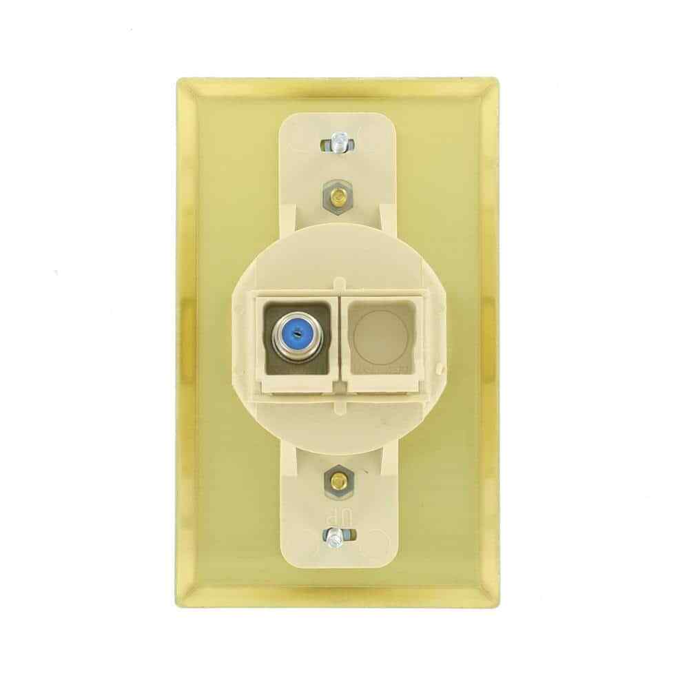 Leviton F Connector Floor Jack Assembly w/ 1-Jack 1-Blank Insert Wallplate Brass