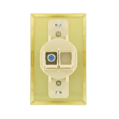 Leviton F Connector Floor Jack Assembly w/ 1-Jack 1-Blank Insert Wallplate Brass