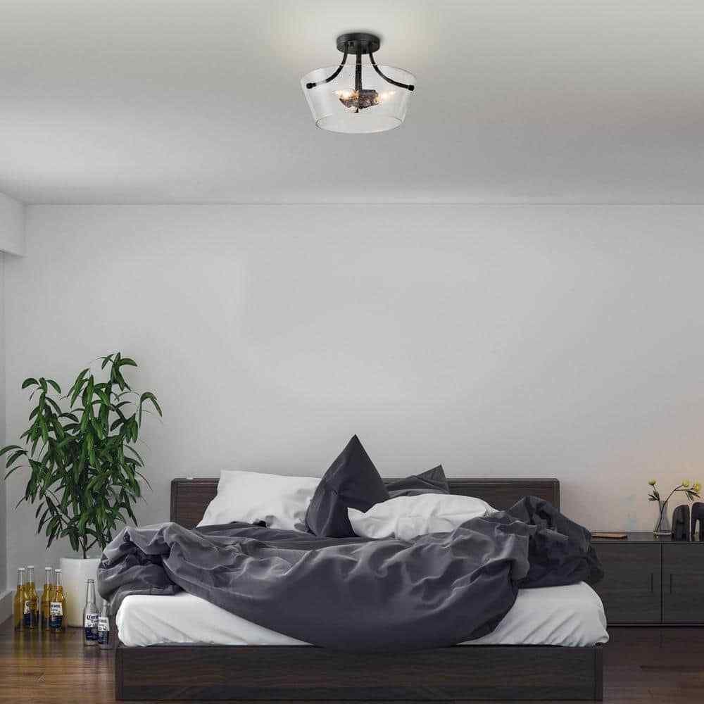 LNC Modern Black Farmhouse 3-Light Semi-Flush Mount Center-Bowl Ceiling Light