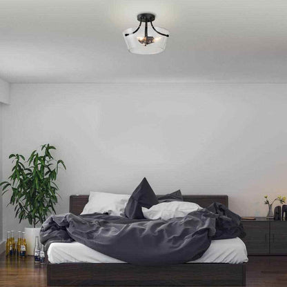 LNC Modern Black Farmhouse 3-Light Semi-Flush Mount Center-Bowl Ceiling Light