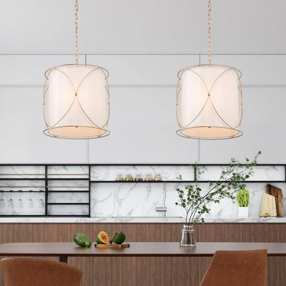 Uolfin Gold Drum Chandelier 3-Light Modern Champagne Gold Island Pendant Light
