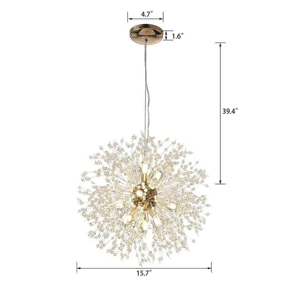 LamQee 8-Light 15.7 in. Gold Dandelion Firework Chandelier Crystal Pendant Light