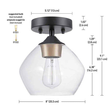 Globe Electric Harrow 1-Light Matte Black Semi-Flush Mount Ceiling Light