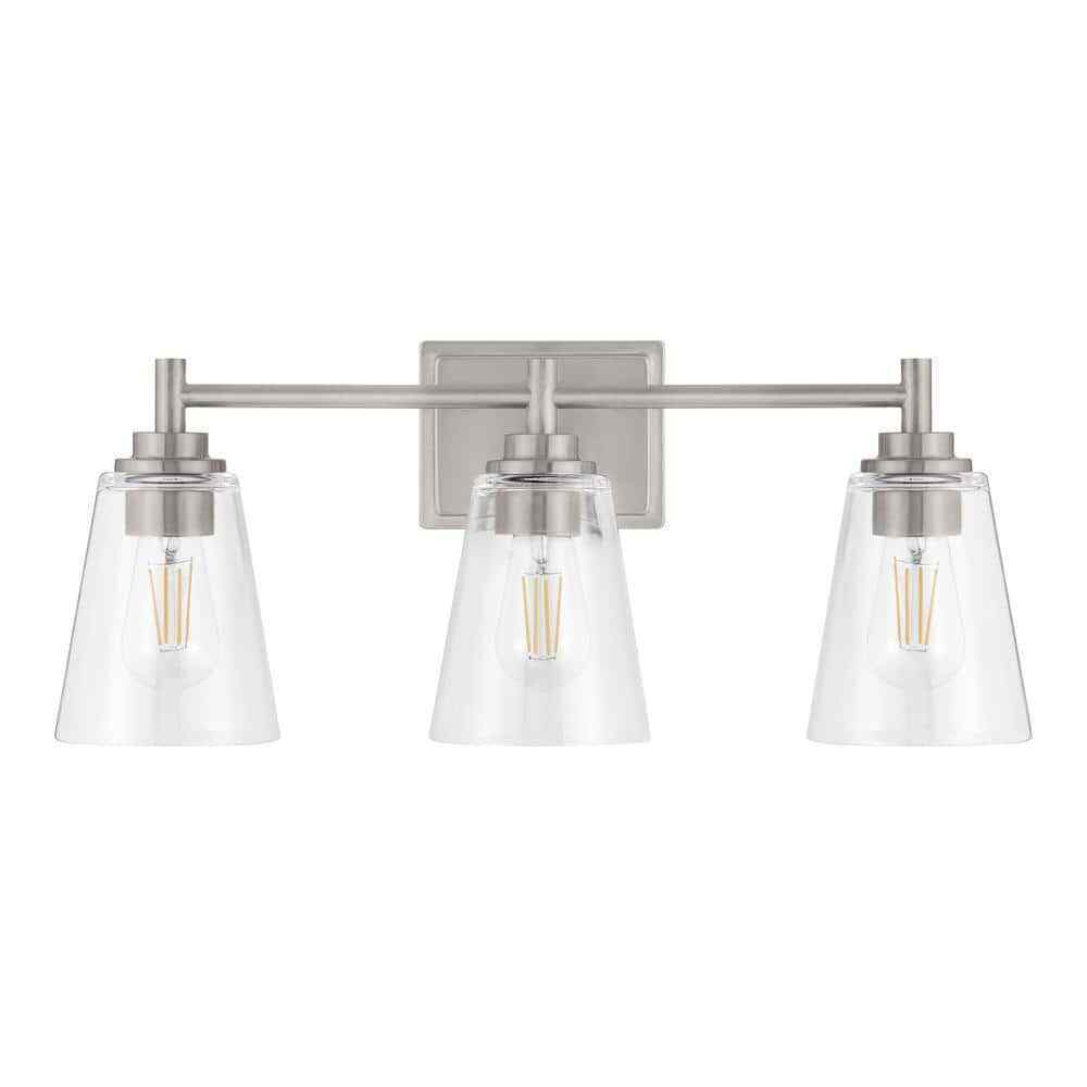Hampton Bay Wakefield 22.5 in. 3-Light Brushed Nickel Bath Vanity Light