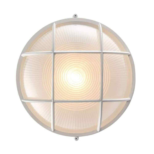 Bel Air Lighting Aria 10 in. 1-Light White Round Bulkhead Outdoor Wall Light