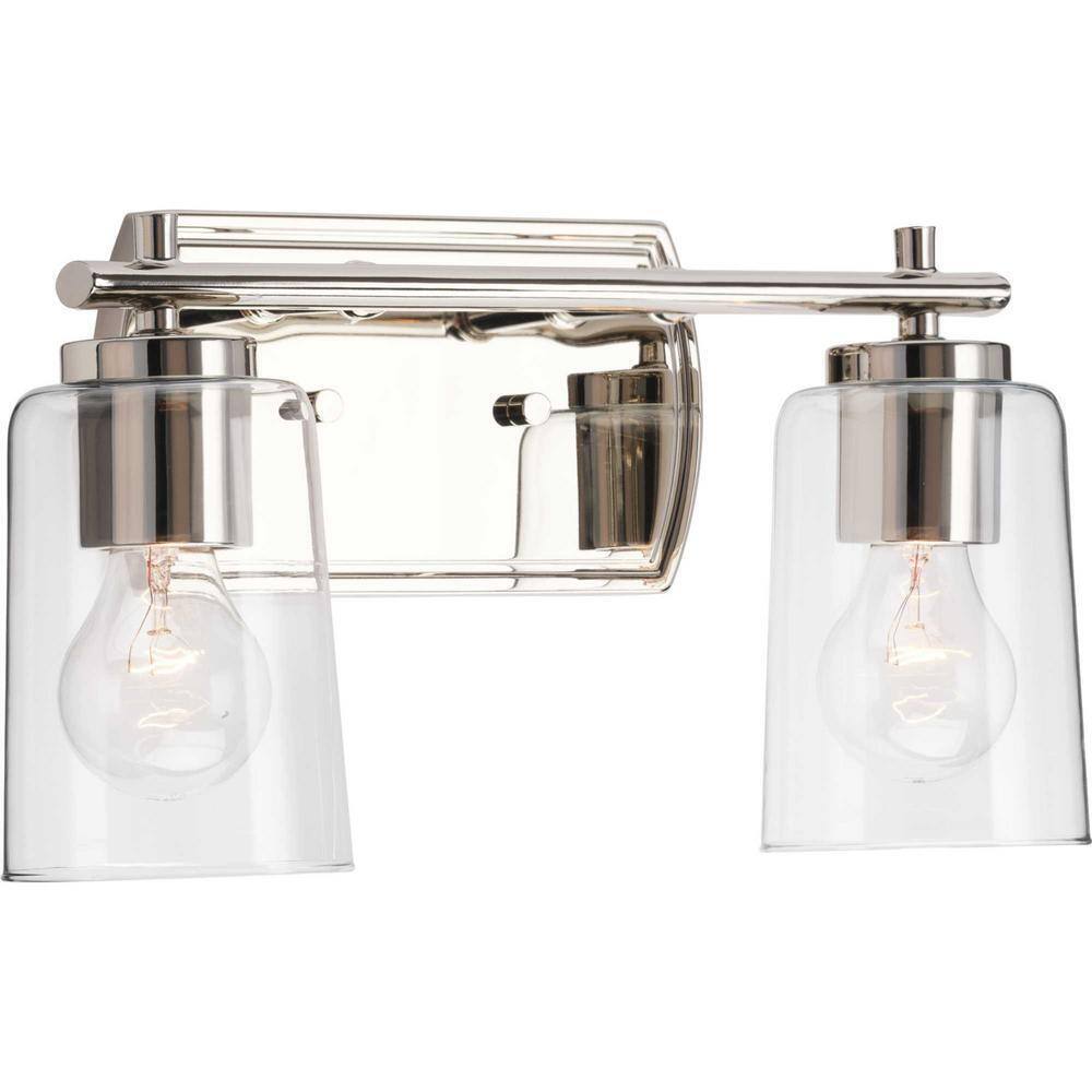 Progress Lighting Adley 2-Light Polished Nickel Clear Glass Bath Vanity Light