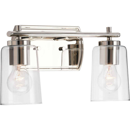 Progress Lighting Adley 2-Light Polished Nickel Clear Glass Bath Vanity Light