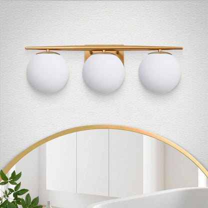 RRTYO Kara 21.97 in. 3-Light Gold Vanity Light with Milky White Glass Ball Shade