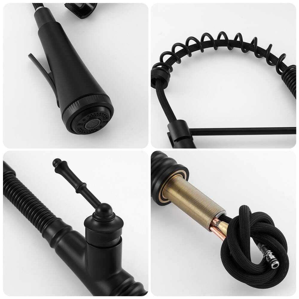 ELLO+ALLO Single-Handle Pull-Down Sprayer Kitchen Faucet w/ 4-Modes Matte Black