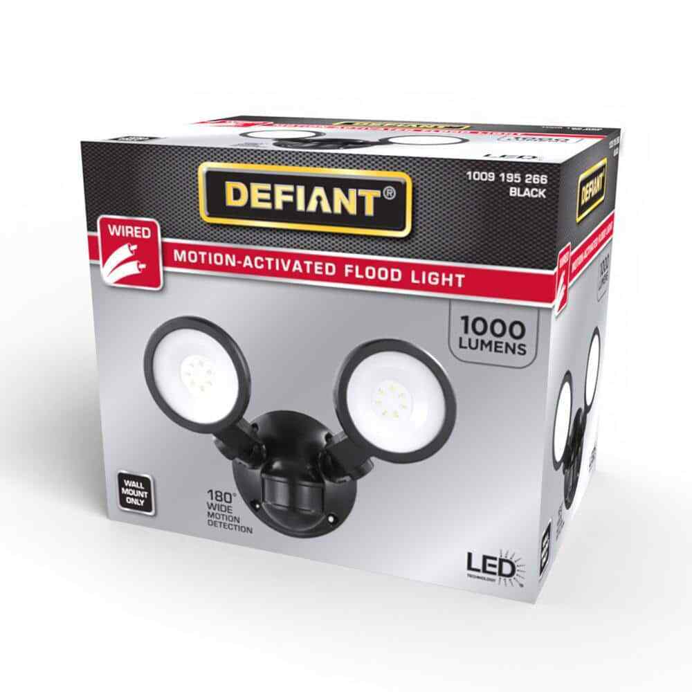 Defiant 180-Degree Black Motion Activated Wired 2-Head LED Security Flood Light