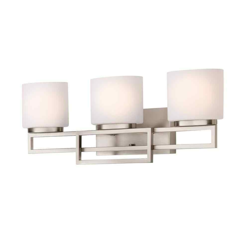 Home Decorators Tustna Brushed Nickel Bathroom Vanity Light w/ Opal Glass Shades
