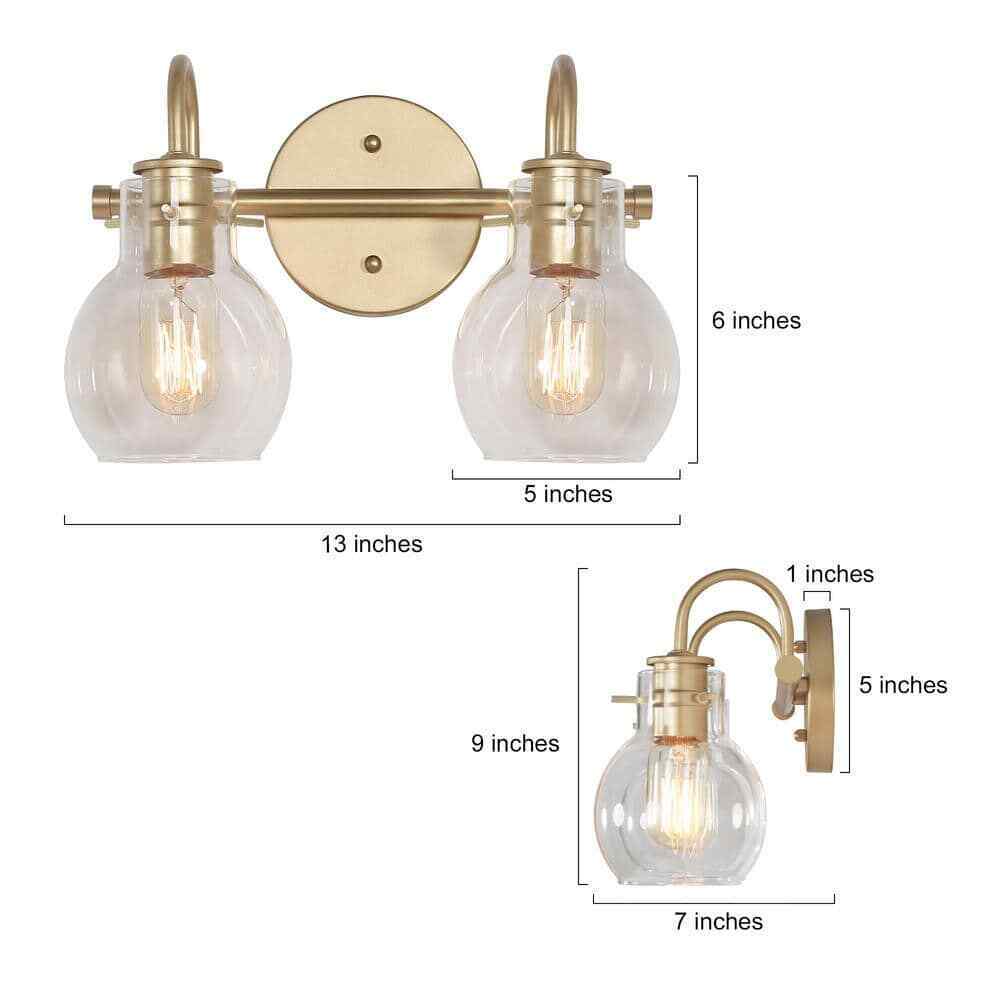 LNC Modern Light Gold Bathroom Vanity Light 2-Light Powder Room Wall Light