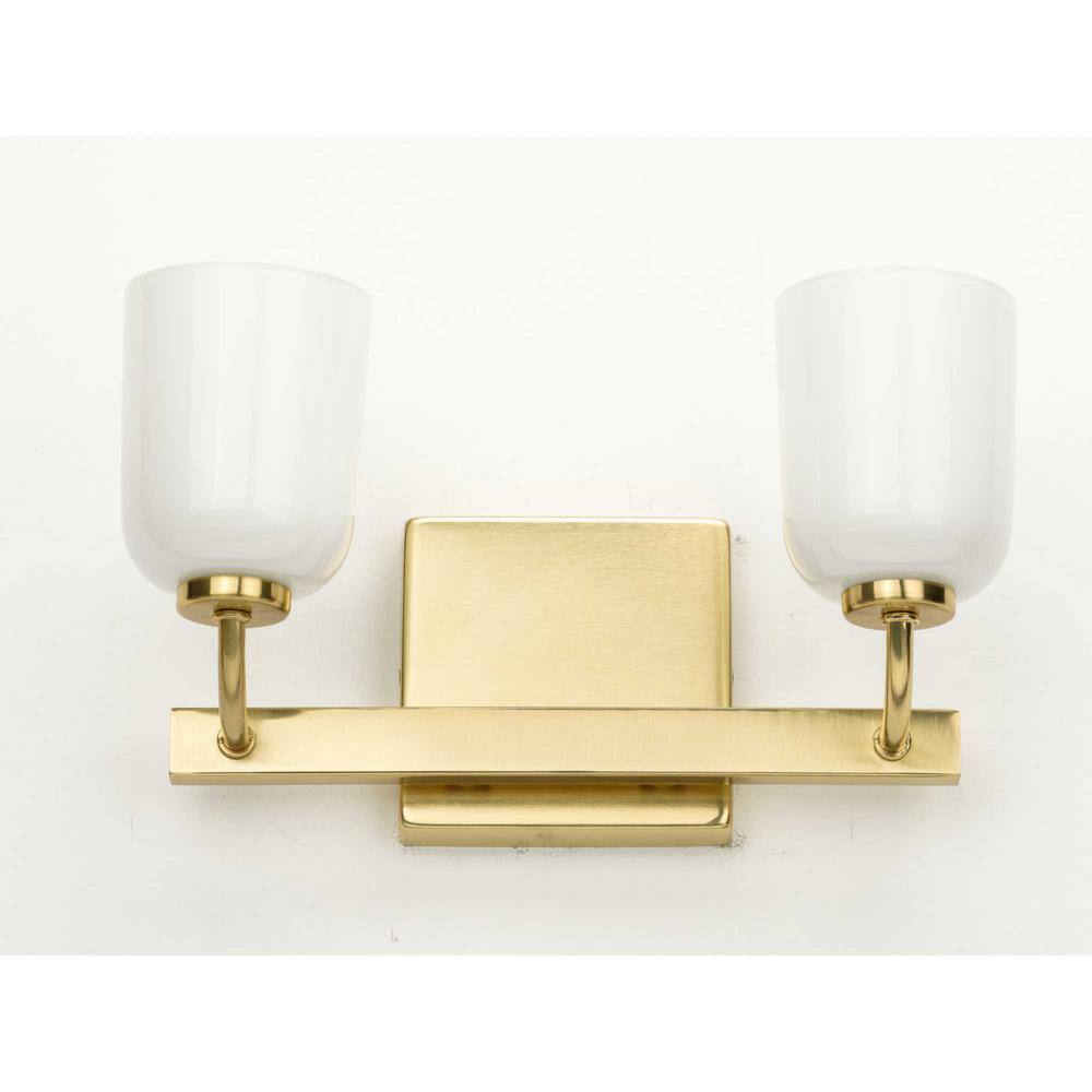 Progress Lighting Moore 2-Light Satin Brass White Opal Glass Vanity Light