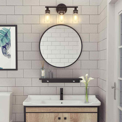 Merra 17 in. 3-Light Modern Matte Black Vanity-Light with Clear Glass Shade