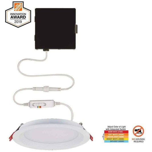 Commercial Electric Slim Baffle 4" CCT Canless  IC Rated LED Recessed Light Kit