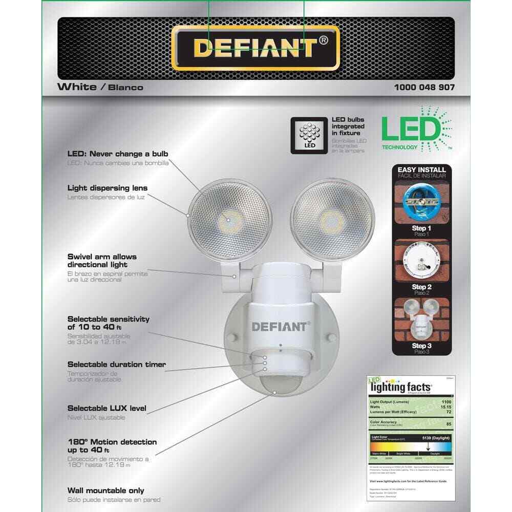 Defiant 1100 Lumen 180-Degree Integrated LED Two-Head White Outdoor Flood Light