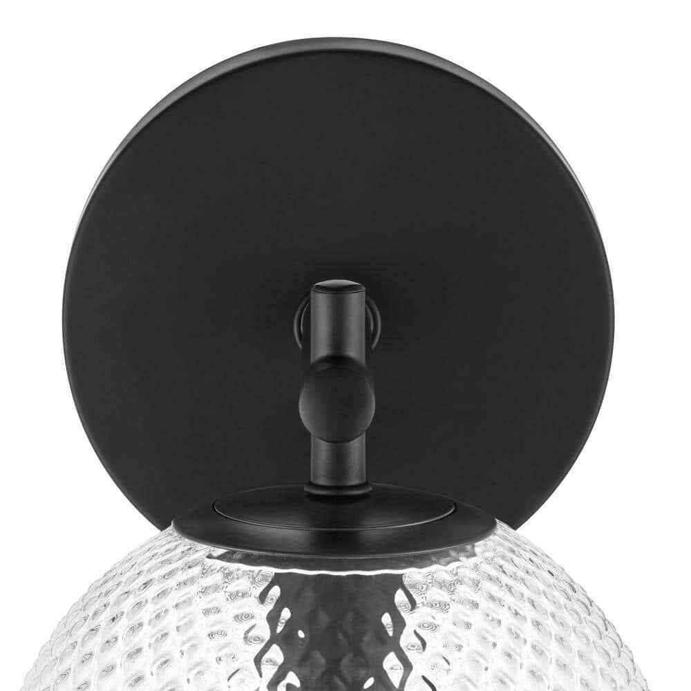 Hampton Bay Walsh 1-Light Black Wall Sconce Light with Prismatic Glass Shade