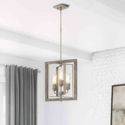 Home Decorators Palermo Grove 14 in. 3-Light Nickel Pendant w/ Painted Gray Wood