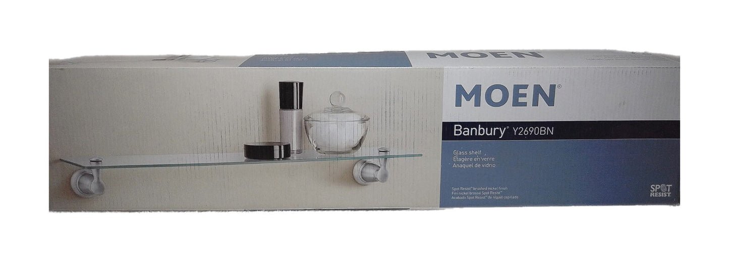 MOEN Banbury Wall-Mount Clear Glass Shelf Brushed Nickel Y2690BN
