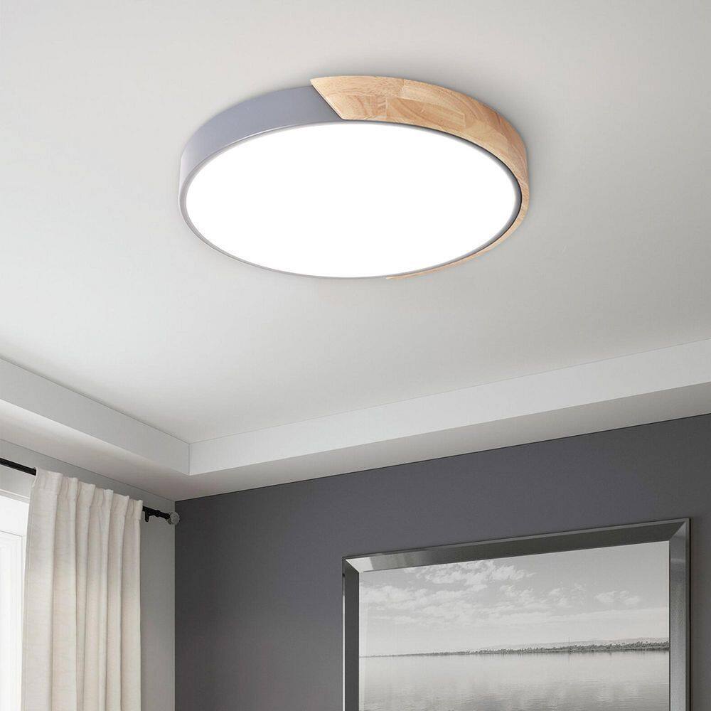 RRTYO 19.68 in. 1-Light Grey LED Flush Mount Ceiling Light with Acrylic Shade