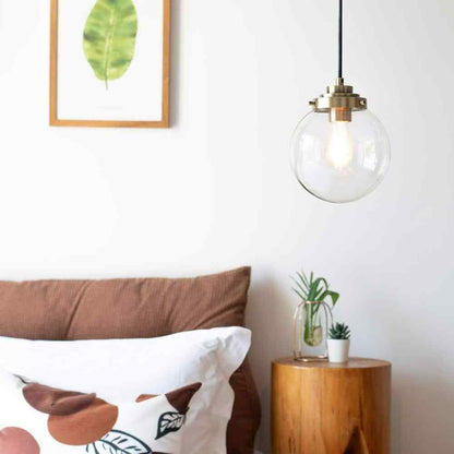 Merra 1-Light Brass Spherical Pendant Light with Globe Glass Shade