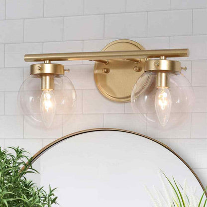Uolfin Modern Light Gold Vanity Light 14.2 in. W 2-Light Powder Room Wall Light