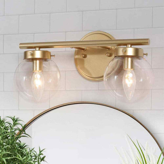 Uolfin Modern Light Gold Vanity Light 14.2 in. W 2-Light Powder Room Wall Light