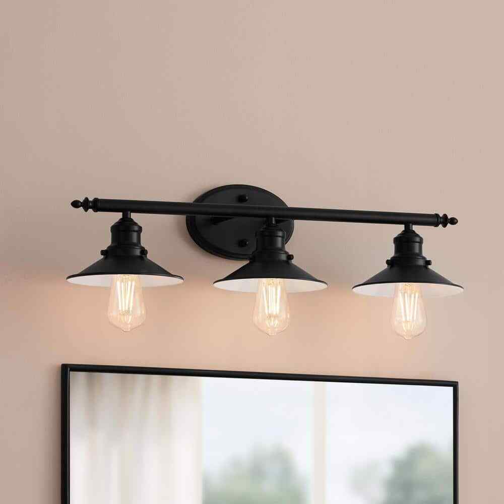 Hampton Bay Glenhurst 25 in. 3-Light Farmhouse Black Bathroom Vanity Light