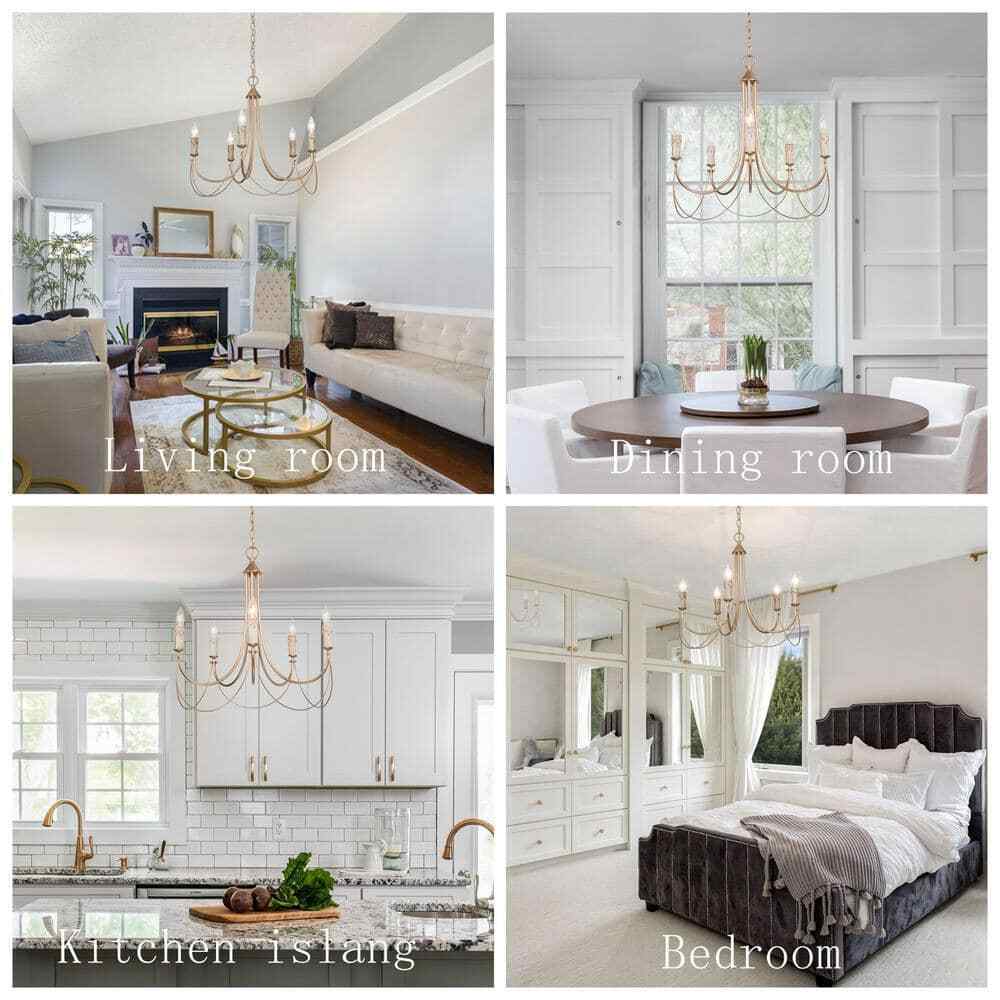 LNC Modern Satin Gold Farmhouse 5-Light Chandelier Candlestick Ceiling Light