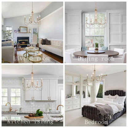 LNC Modern Satin Gold Farmhouse 5-Light Chandelier Candlestick Ceiling Light