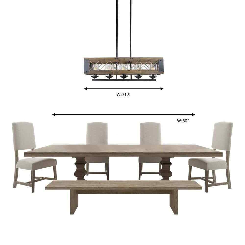 LNC Modern Farmhouse 32 in. W Black Rectangular 5 Light Dining Room Chandelier