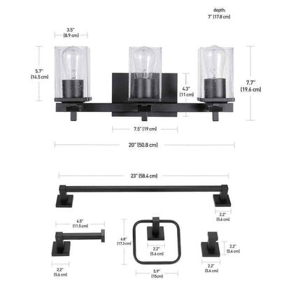 Globe Electric Dakota 20 in. 3-Light Matte Black Vanity Light with Accessories