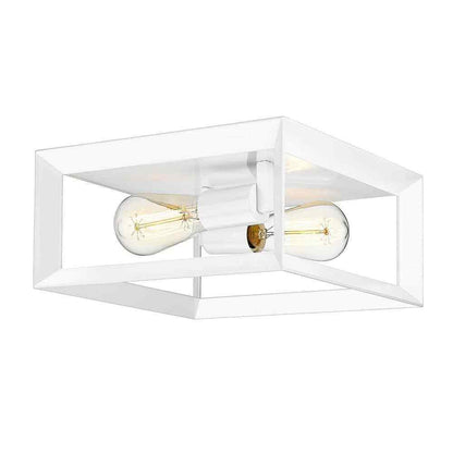 JAZAVA Farmhouse 11.5 in. 2-Light White Square Cage Flush Mount Ceiling Light