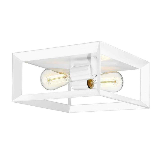 JAZAVA Farmhouse 11.5 in. 2-Light White Square Cage Flush Mount Ceiling Light