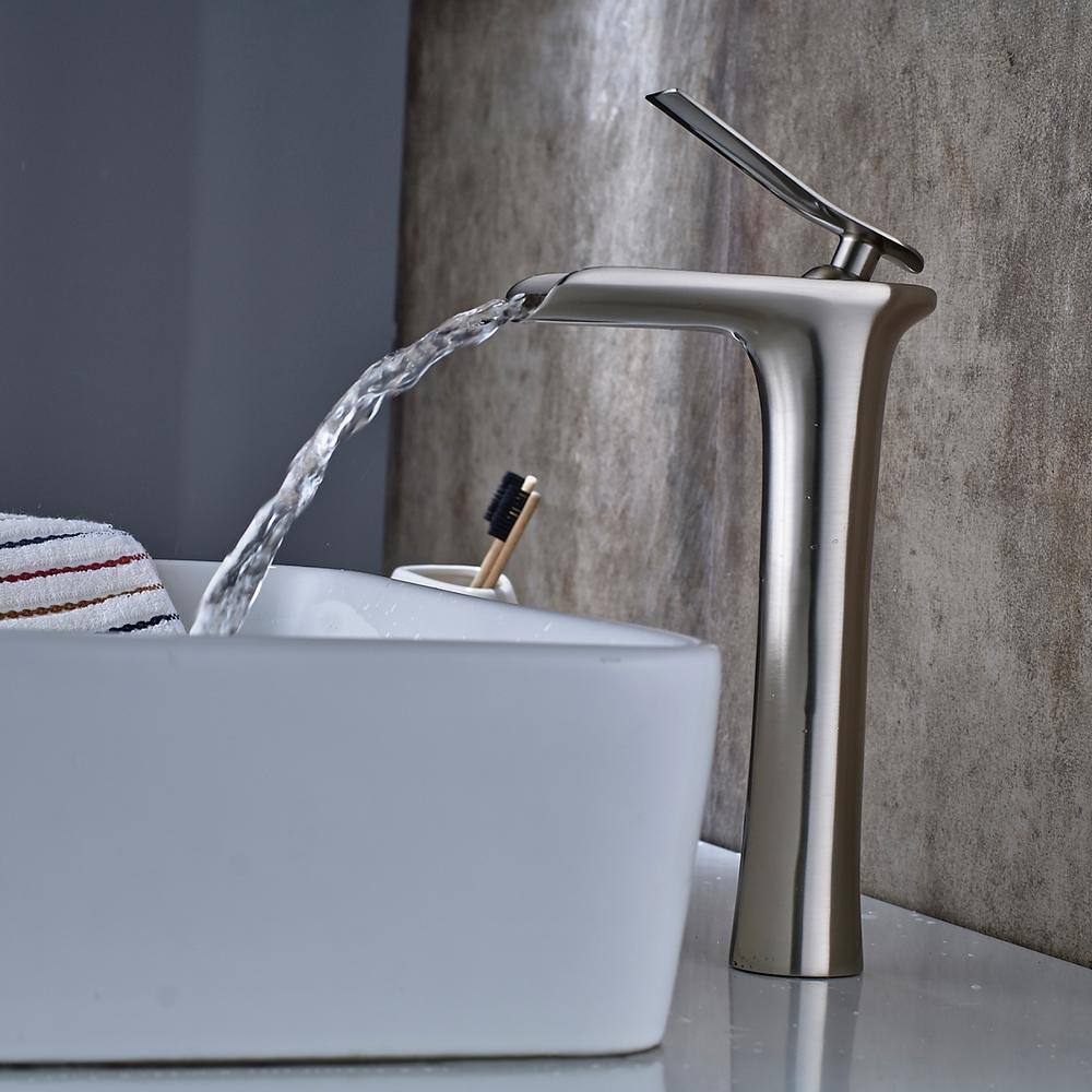 Fapully Waterfall Single Hole Single-Handle Bathroom Faucet in Brushed Nickel