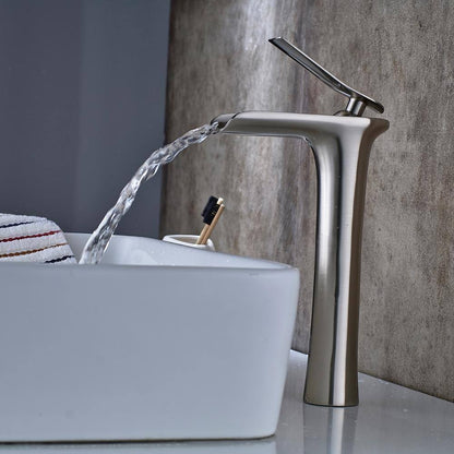 Fapully Waterfall Single Hole Single-Handle Bathroom Faucet in Brushed Nickel