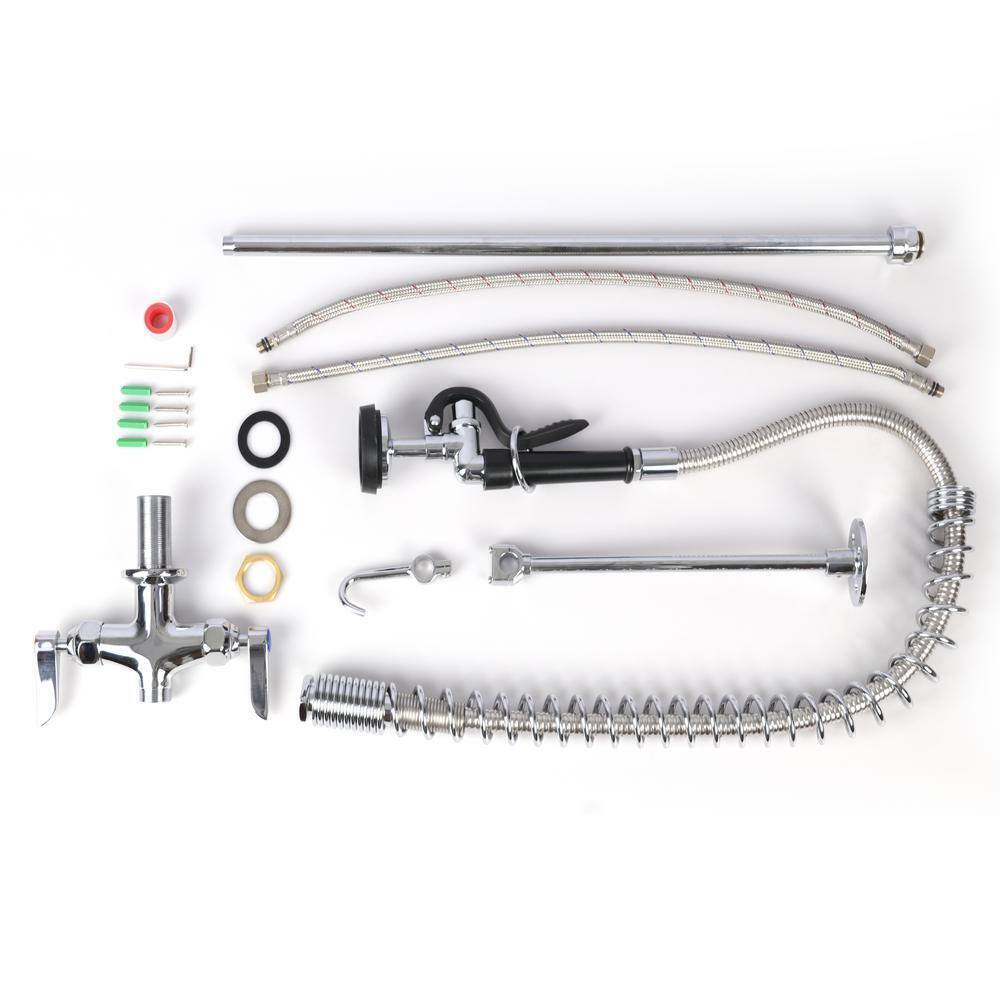 HOMLUX Commercial 2-Handle Wall Mount Pull-Down Sprayer Kitchen Faucet in Chrome