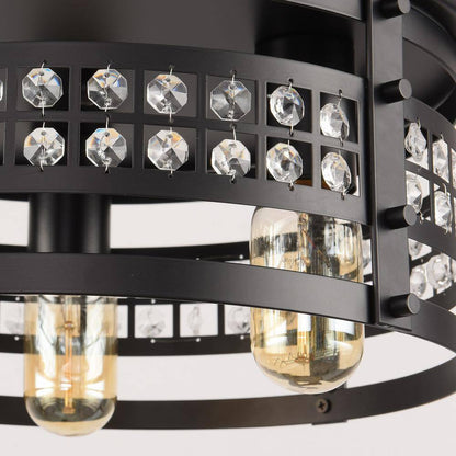 Flint Garden 13.4 in. 3-Light Modern Industrial Matte Black Drum Flush Mount