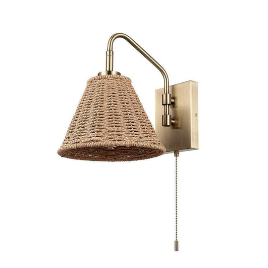 Globe Electric Novogratz Matte Brass Finish Wall Sconce w/ Rattan Wood Shade
